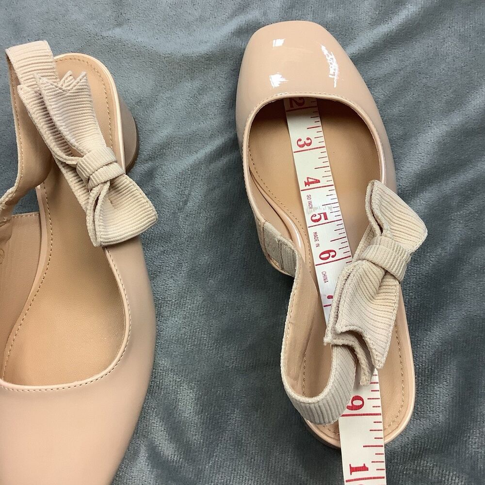 Low Chunky Block Heel Square Toe Slip On Slingback Dress Pump Shoes Women 7 Nude - Picture 7 of 11